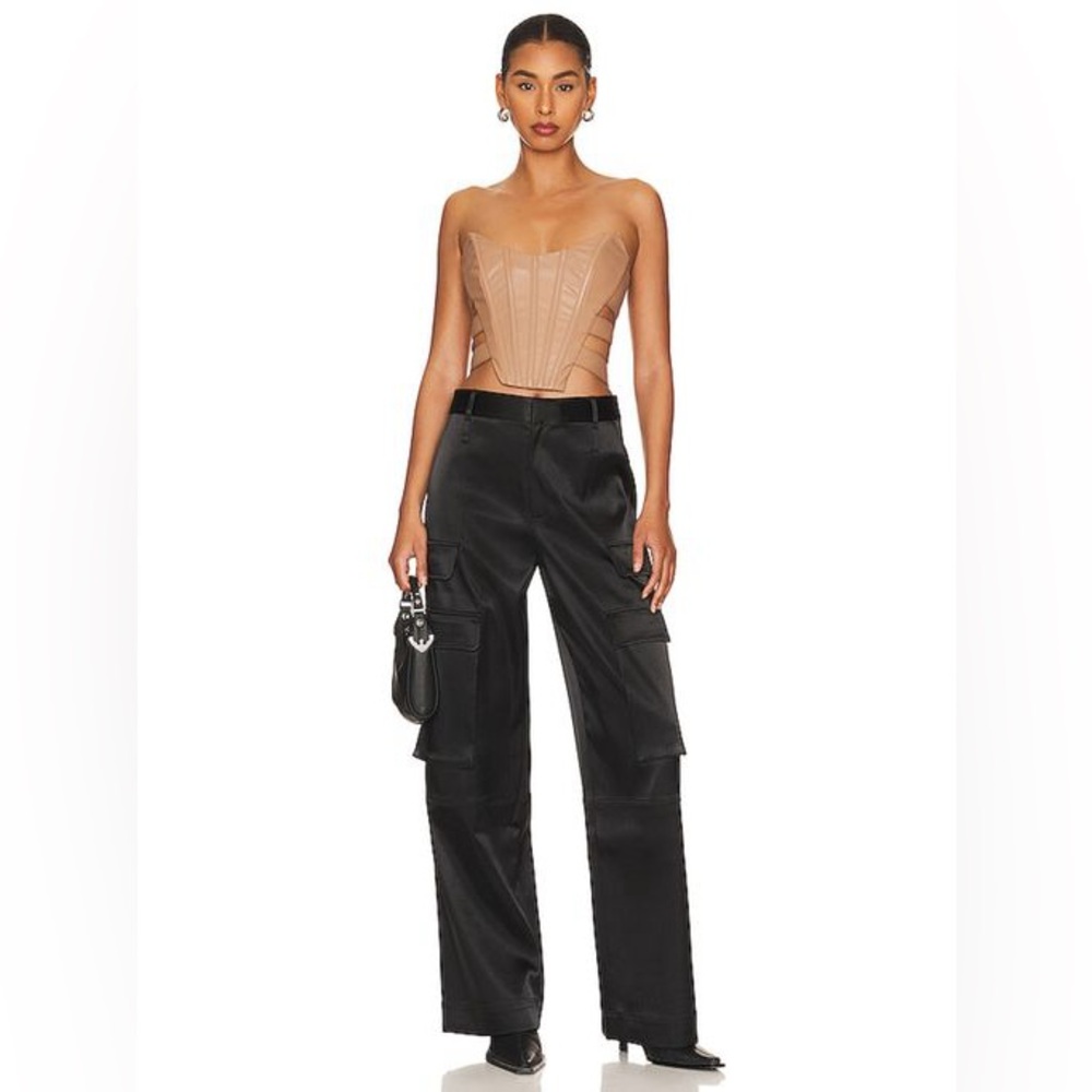 NBD Tan Faux Leather Corlie Corset Top